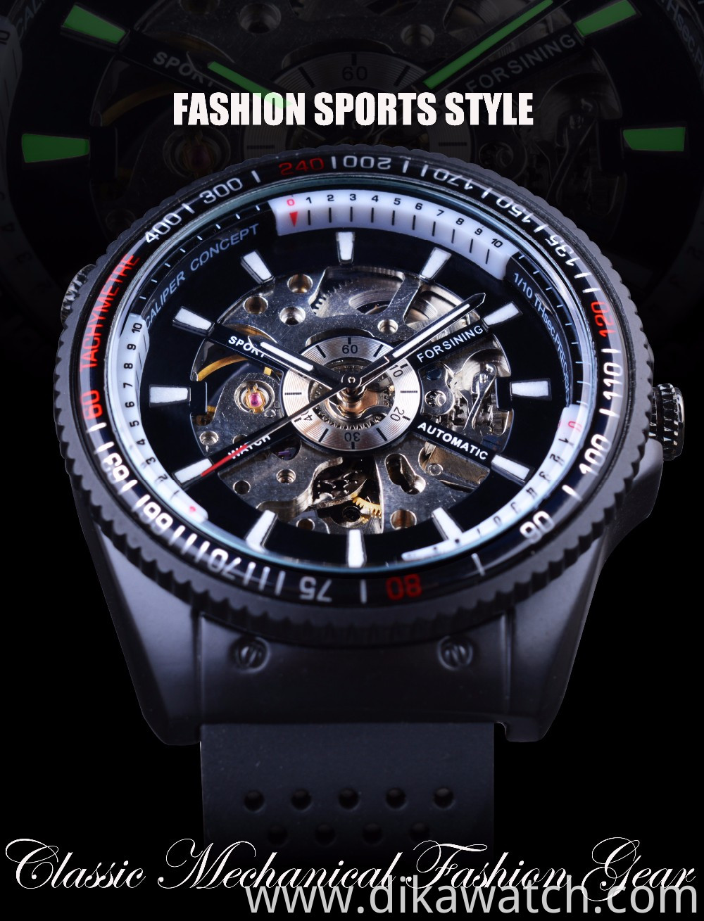 Fashion Casual Forsining watch mens Top Brand Luxury Rotating Bezel Sport Design Silicone Band Men Watches Automatic Clock